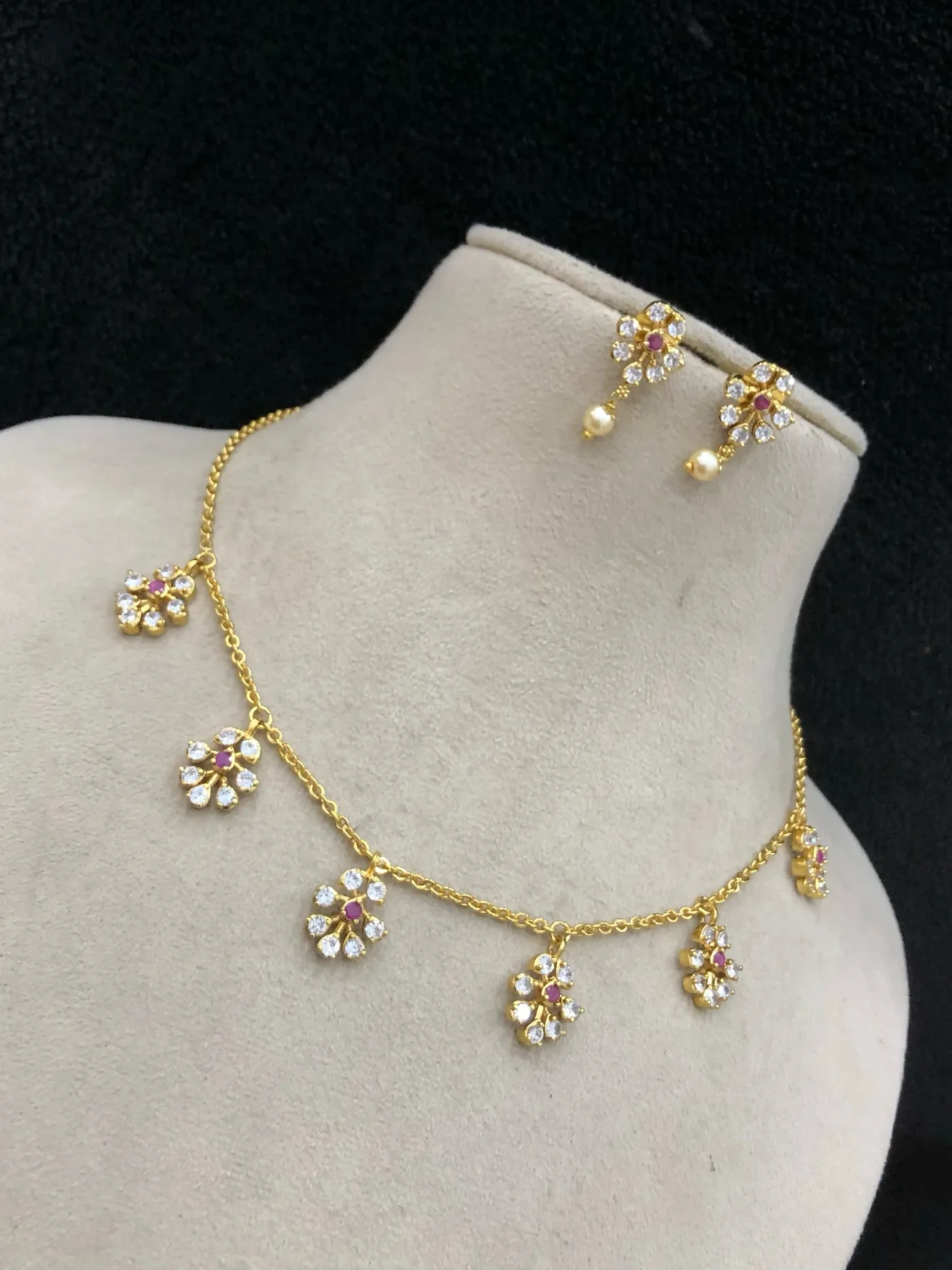 AD Stone Delicate Floral Necklace Set